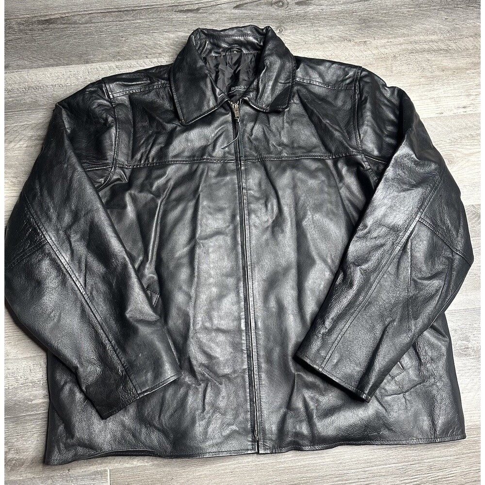 Burk's Bay Black Leather Jacket Men's Size XL Collared Full Zip 84605
